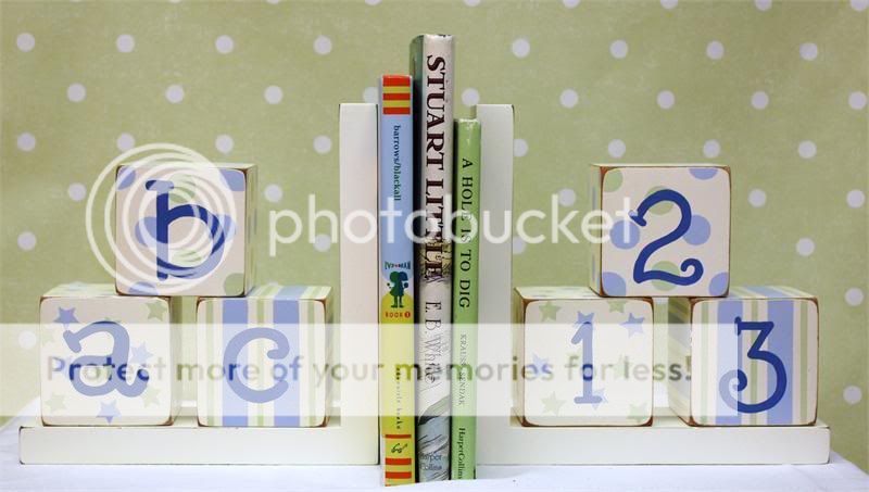 Wooden Bookends Blue & Green Childrens Room Decor  